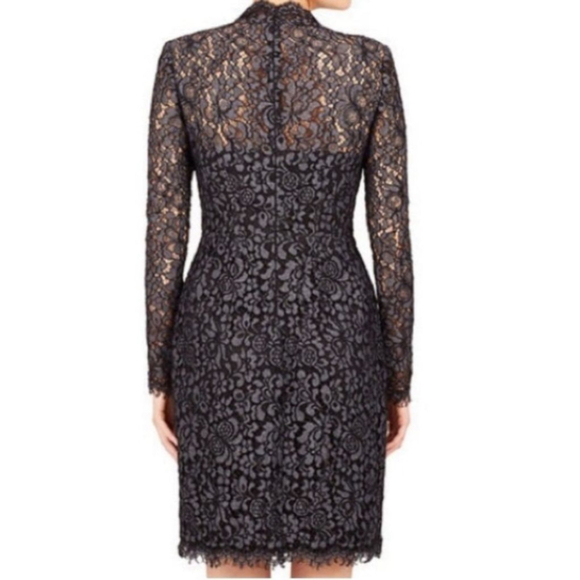 Women's Betsey Johnson Black Gray Lace Long Sleeve Midi Dress Size 4 modest - Picture 2 of 9